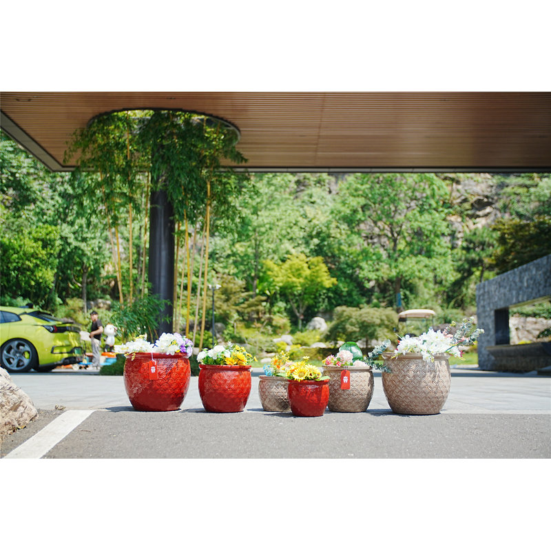 Ensemble de 3 pots de fleurs en céramique, jardinières modernes pour patio, jardin et rebord de fenêtre - finition brillante