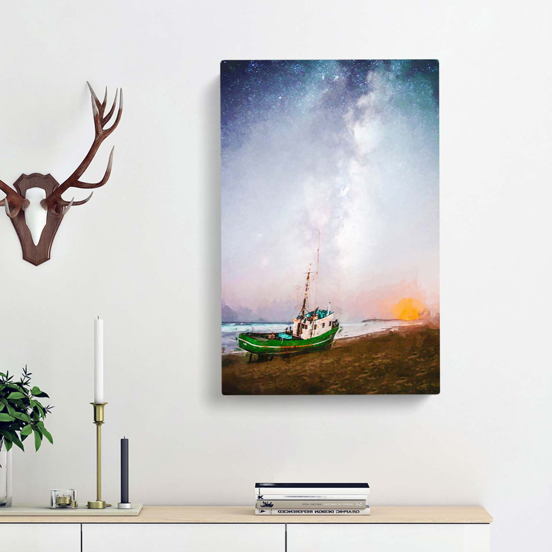 Grounded Fishing Boat At Dusk In Abstract - Wrapped Canvas