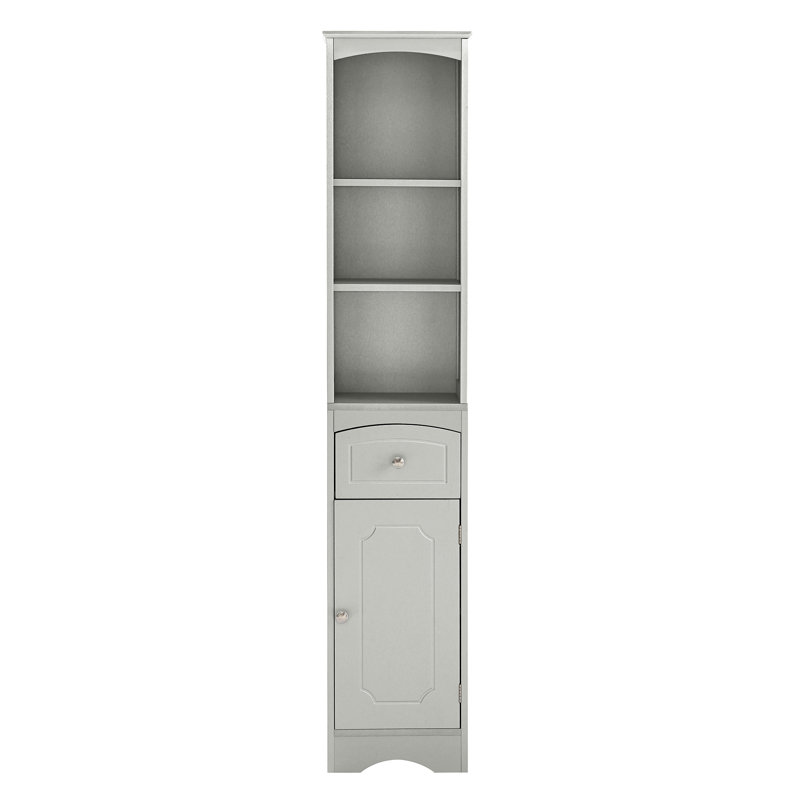 Grande unité de rangement de salle de bain grise autoportante avec tiroir et tablette réglable