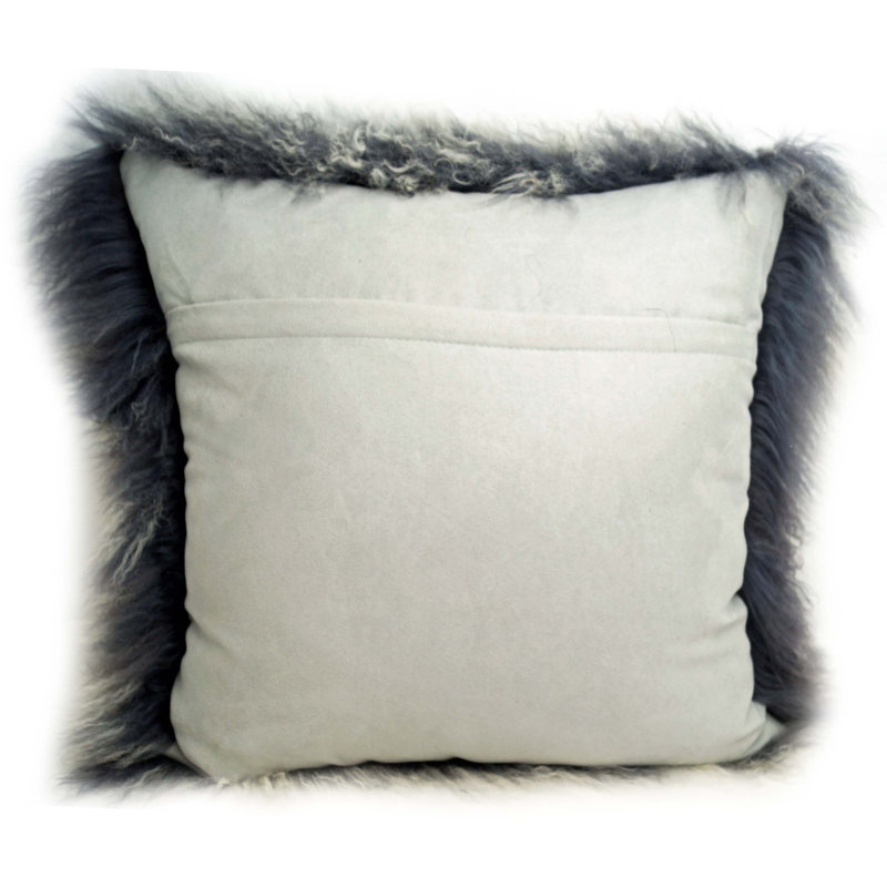Tibetan Square Pillow Cover & Insert, Gray Tipped, Solid Color, 16" x 16"