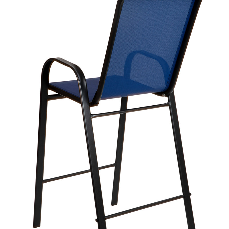 Navy Flex Comfort Sling Outdoor Patio Barstools with Metal Frame, Set of 4