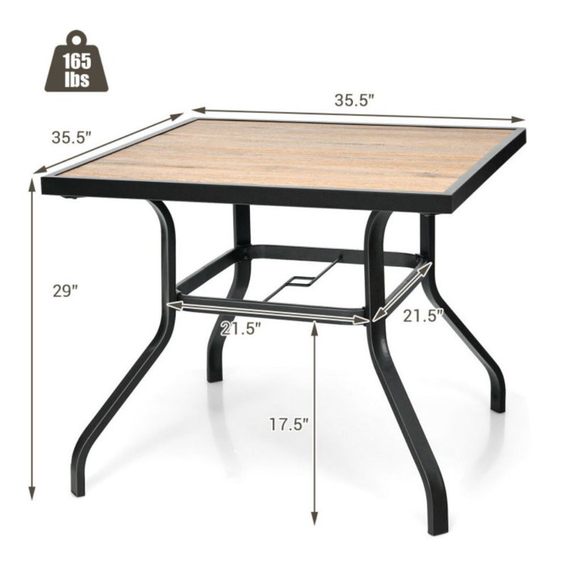 Agurne Square Wood Metal Outdoor Dining Table , 35.5'' in. W 35.5'' in. D