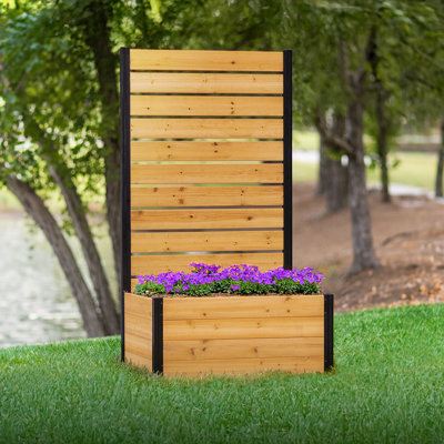 6ft H x 3.3ft W x 2.1ft L (1 Screen w/Planter) Freestanding Enclo Concord Cedar Wood Privacy Fence Screen with Planter Box, Outdoor Wood Privacy Scree