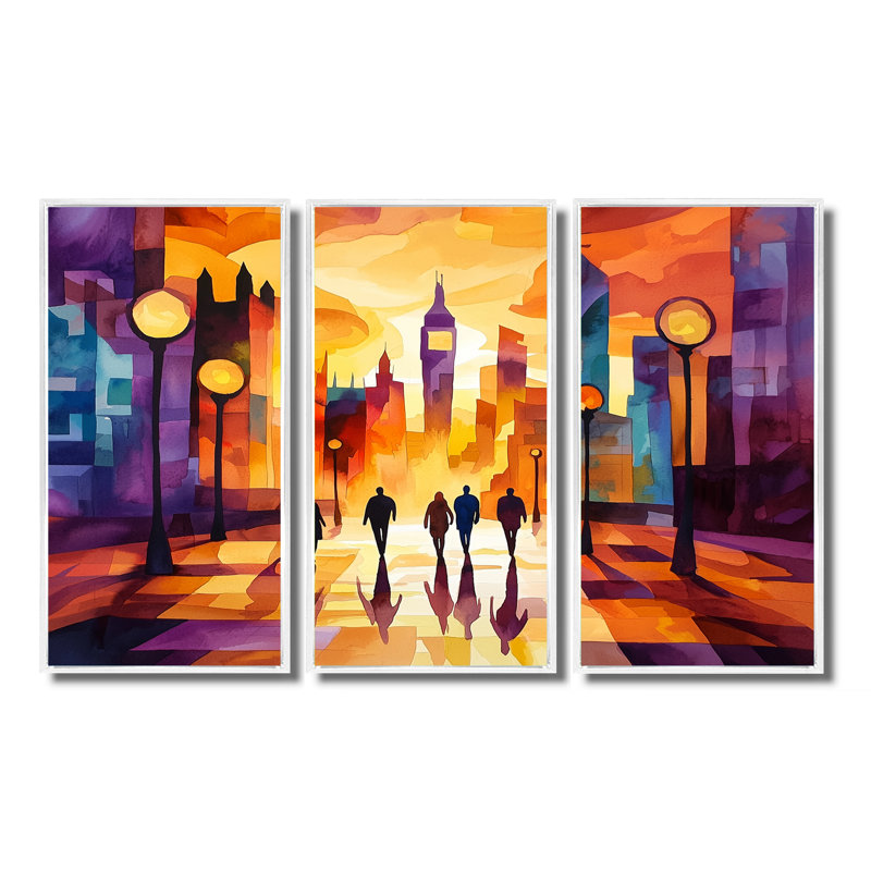 «London's Sunset City Views I - City London», ensemble de reproduction d'art mural, H 32 po x l 48 po, Blanc