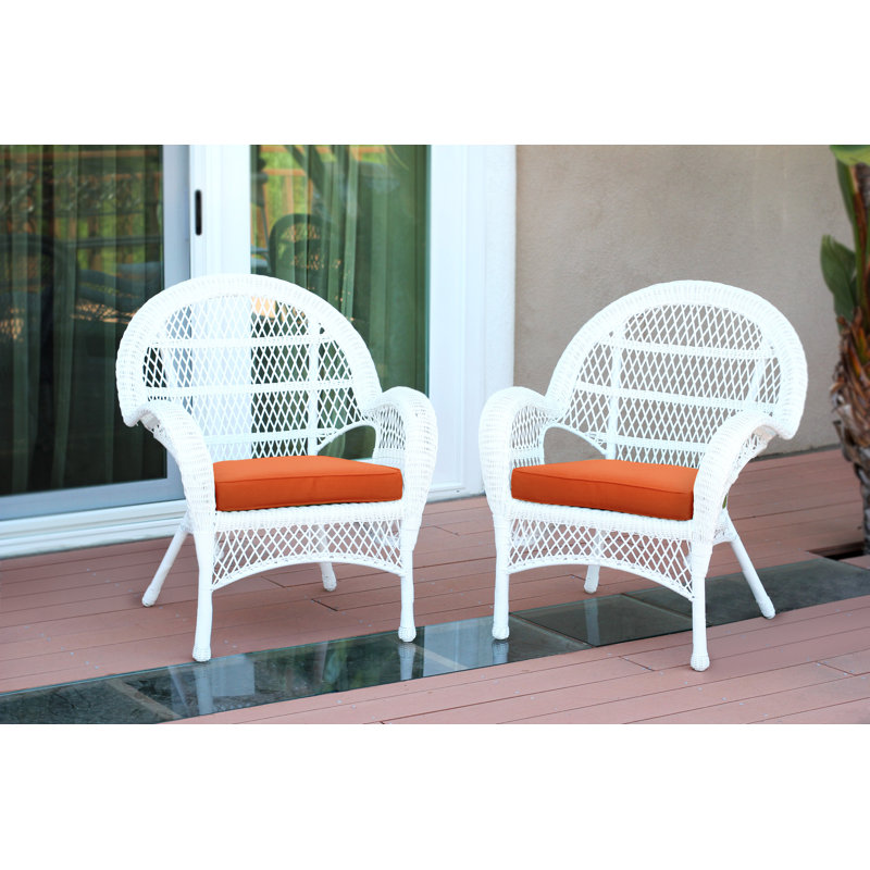 Maltby Wicker Outdoor Lounge Chair, Orange, White