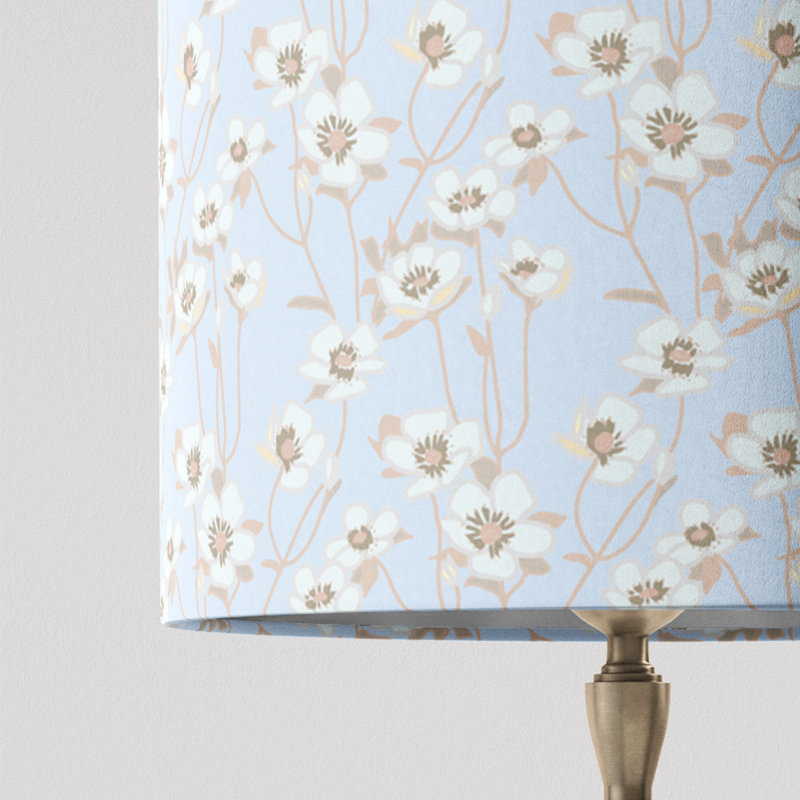 Floral Drum Lampshade In Buttercup, Blue;White, 12"H  x 16" W x 16" D