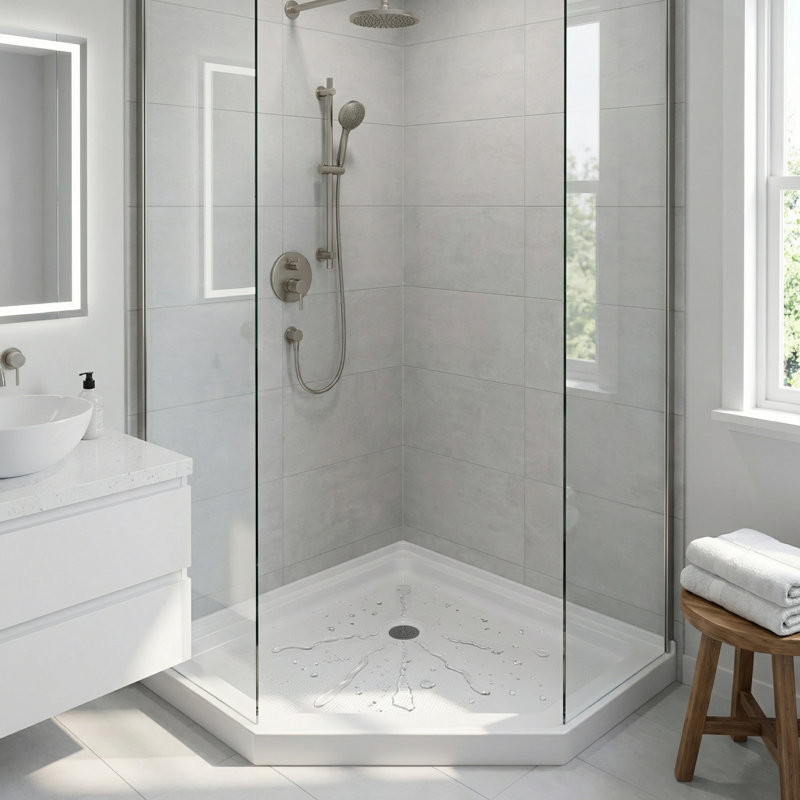 36 po de profondeur x 36 po de largeur, nouvelle base de douche biseautée, blanc