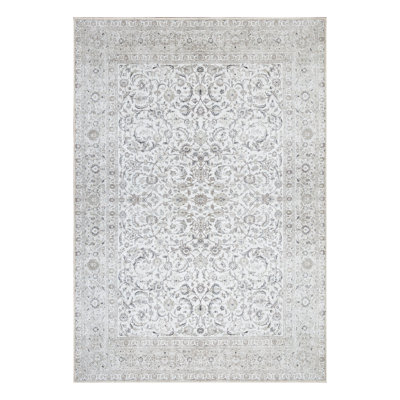 Washable Non-Slip 8' x 10' Rug - Beige / Off White Traditional Bordered Area Rug