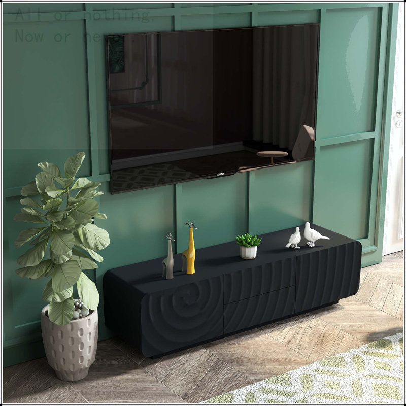 Meuble télé avec 2 tiroirs et armoire de rangement Spiral Wave, Noir