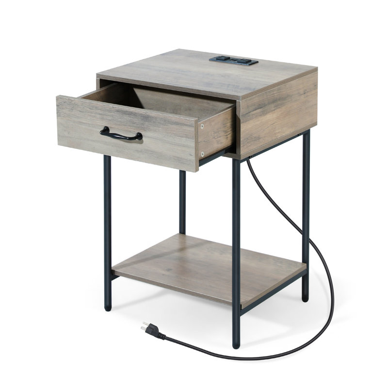 Table de chevet en acier à 1 tiroir brun rustique, gris