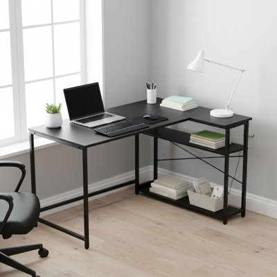 White L-Shaped Corner Computer Desk With Flip-Up Side Storage Shelf; Multi-Functional Desk For Small Spaces, Bedrooms, Offices, And Studies.