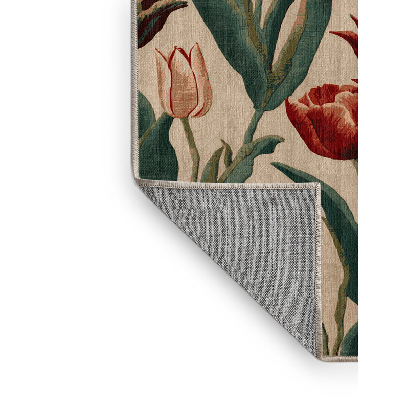 Tapis botanique brun lavable à la machine, Carré 4 pi