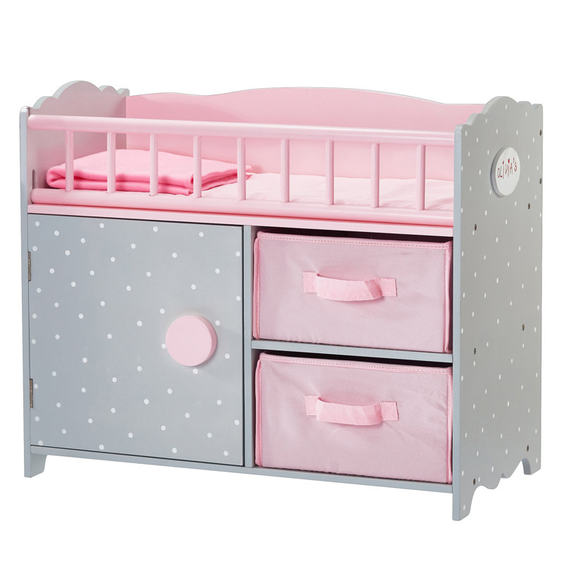 Olivia's Little World Polka Dots Princess Baby Doll Crib with Storage & Bedding