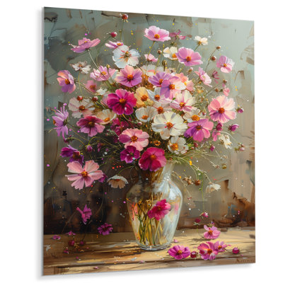Rose et blanc bouquet d'or dans un vase II - Buttercups, art mural