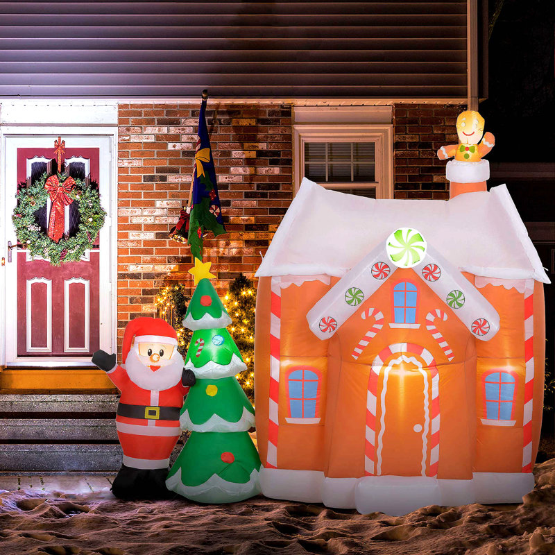 Maison de père Noël gonflable en pain d'épice 7 pi et arbre de Noël