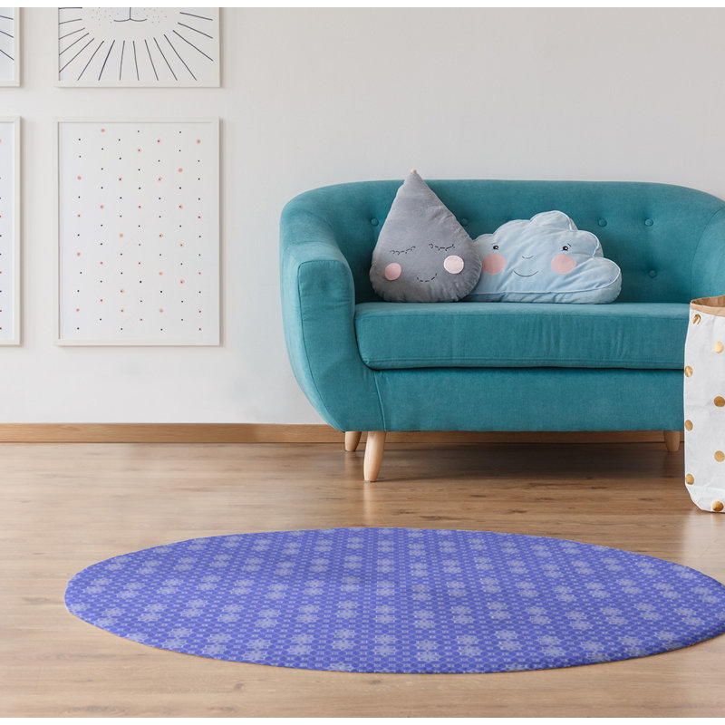 Tapis de zone bleu treillis classic, Rond 5 pi