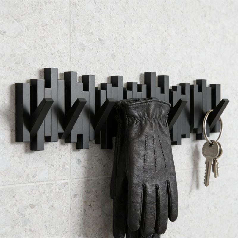 Portemanteaux mural Sticks avec 8 crochets rétractables, organisateur de rangement moderne et peu encombrant