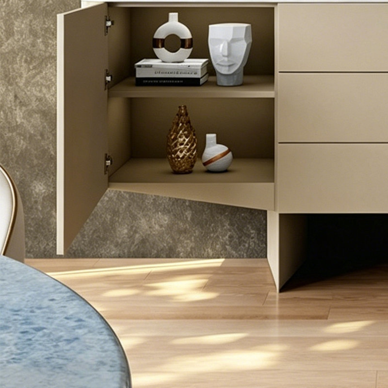 Italian luxury-style side cabinet, 35.43" H x 62.99" W x 17.72" D, Beige/Walnut