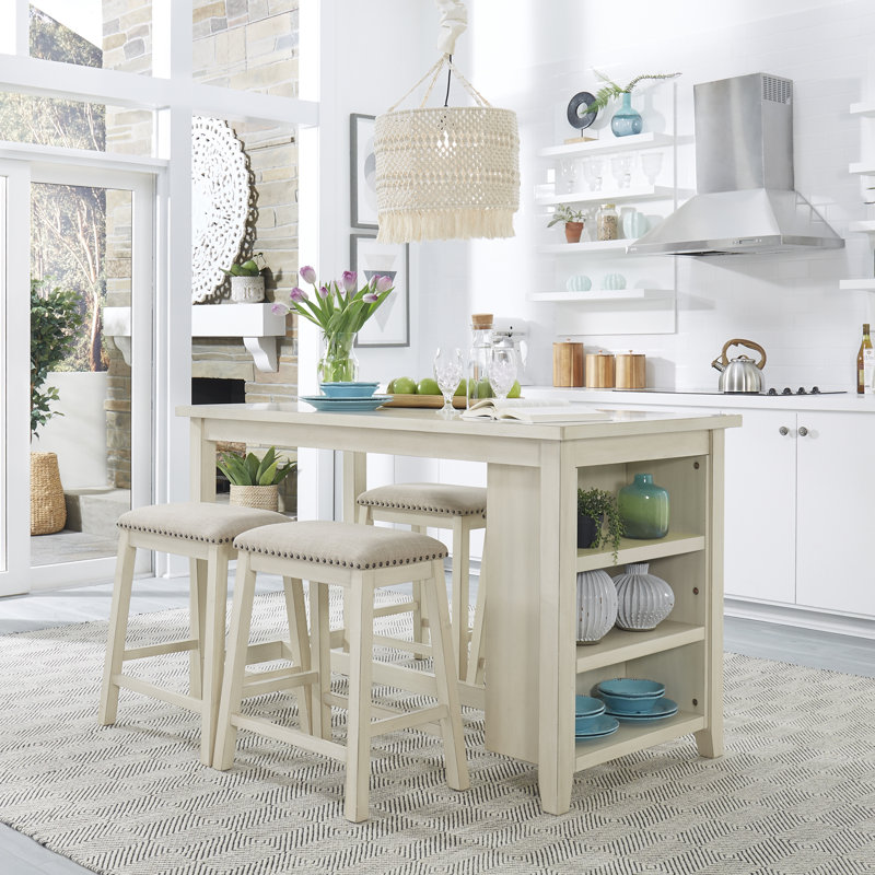 Latour Counter Height Dining Set w/ Upholstered Seats, White, 5 Piece