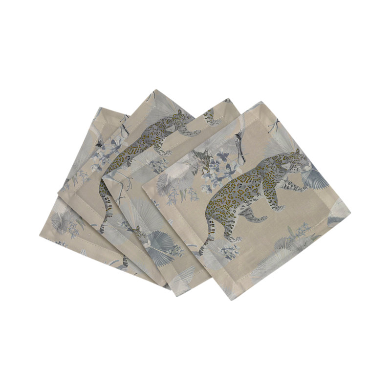 Leopard Walk Hemstitch Cocktail 6" Linen/Cotton Napkin, Cream
