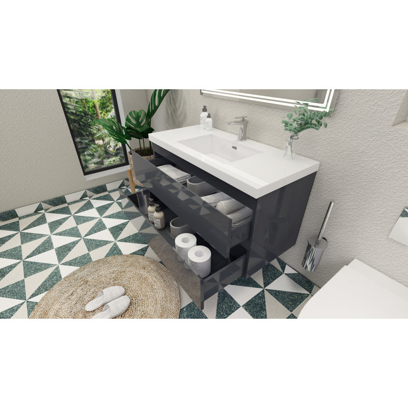 Ensemble de meuble-lavabo mural simple 42 po Mableton, Gris ultrabrillant