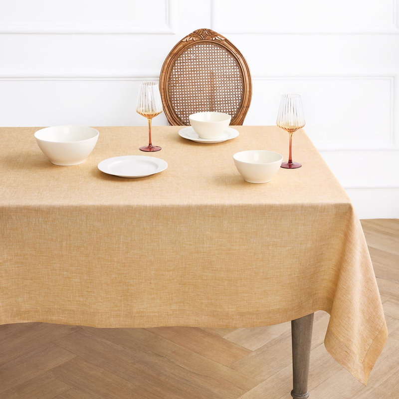 100% Pure Linen Tablecloth - Athena, 132" x 60", Golden Nugget