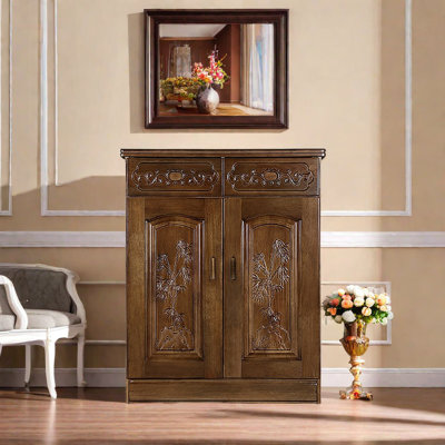 Vintage Shoe Cabinet 16 Pair Solid Wood Shoe Storage Cabinet