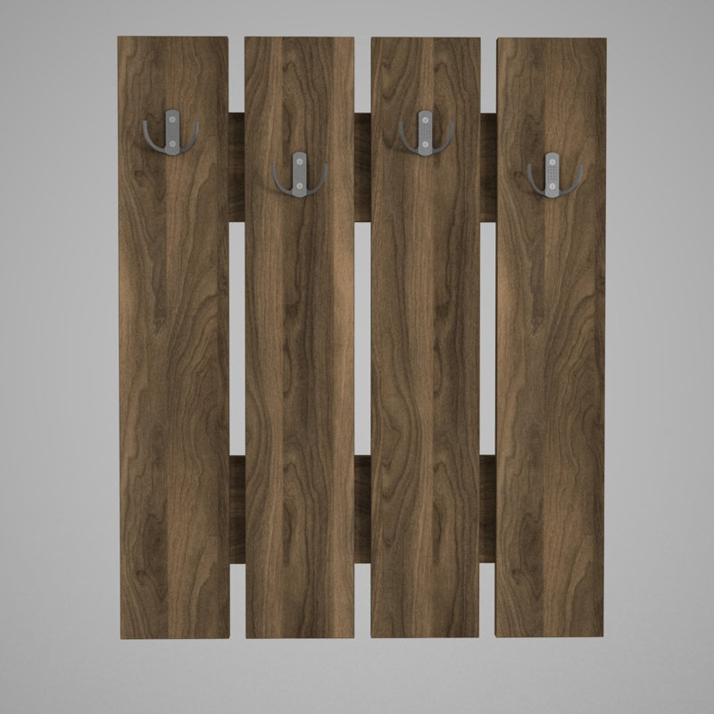 Modern Hall Stand with Hanging Coat Rack, Walnut Color, 25.5 x 31.5 x 1.4 inches | 100% Melamine Coated Particle Board, Thickness: 0.7 inches | Multiple Shelves & Wall-Mountable Design for Stylish Entryway Organization