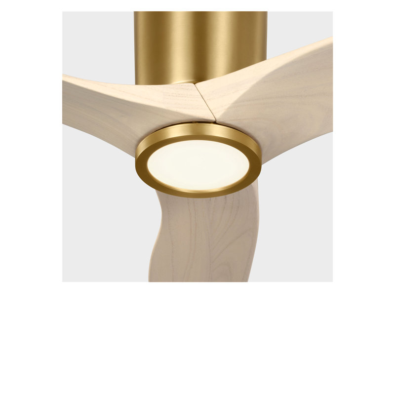 Seyra Smart Hugger LED Ceiling Fan, Washed White Oak, 44" Wide, Burnished Brass