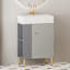 Meuble-lavabo à tablettes ouvertes 21,6 po avec lavabo en céramique et porte à séchage doux, rangement à gauche et à droite pour les vêtements, assemblage requis, vert / gris / blanc-1949427035-1949427104