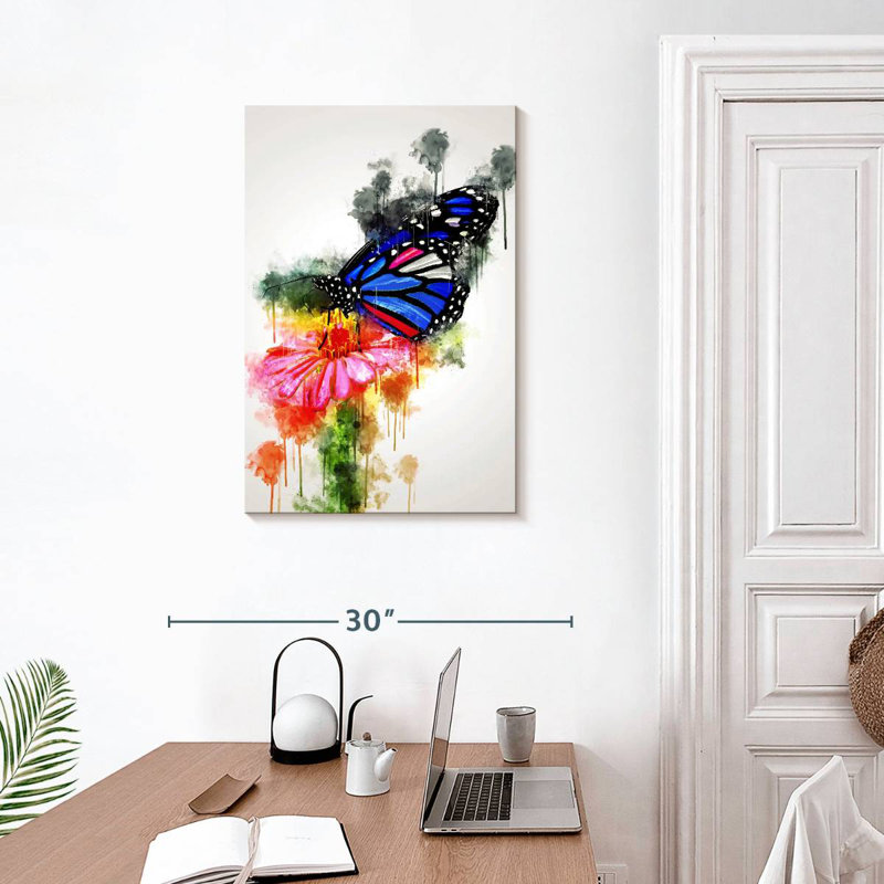 Brampt papillon coloré sur fleur, H 30 po x l 20 po