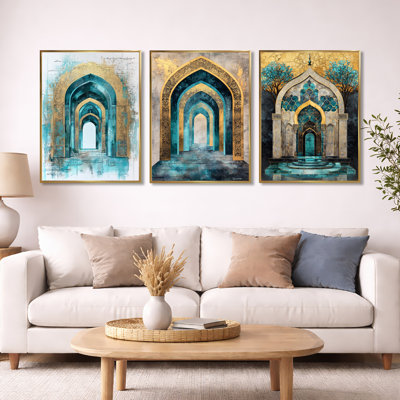 «Golden Journey of Sandstone Arches», ensemble d'art mural encadré paysage