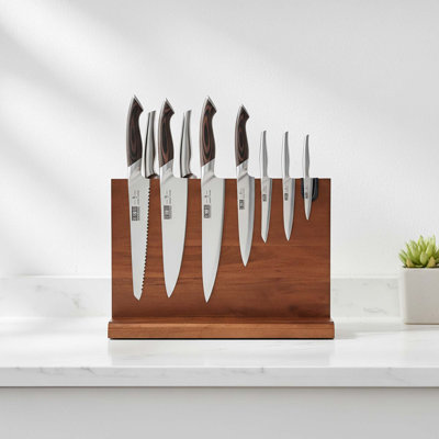 14x10 Inch Acacia Wood Double-Sided Magnetic Knife Block with Sharpener