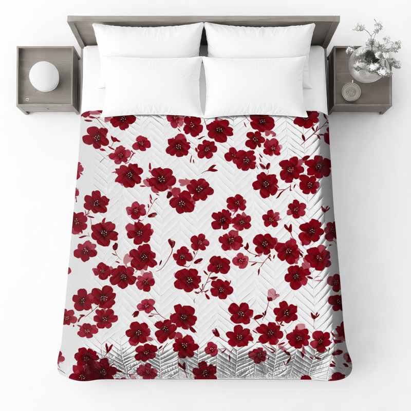 Couvre-lit matelassé Red Cherry Blossom toutes tailles, Grand lit