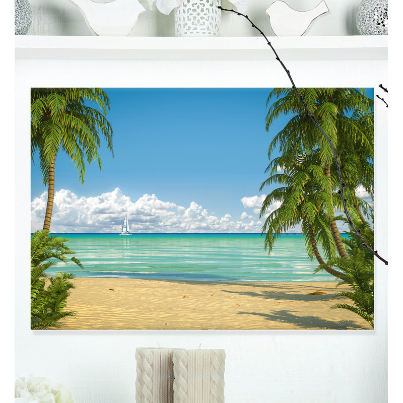 Palms at Caribbean Beach - impression d'art graphique, H 12 po x l 20 po x P 1 po, Toile tendue