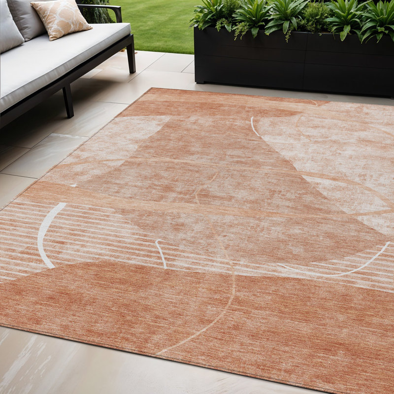 Tapis d'extérieur lavable cuivre et ivoire abstrait 5 pi x 8 pi saumon