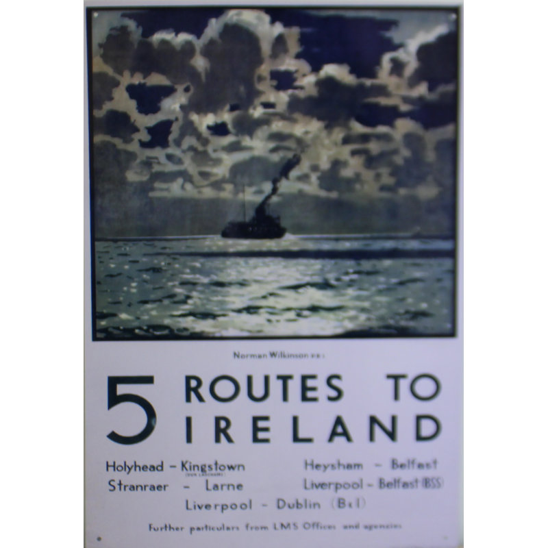 Vintage Metal Sign – Retro Art – 5 Routes To Ireland Ferry Poster