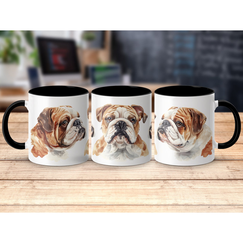 11oz Watercolour Bulldog Design Coffee Mug, 2, Black