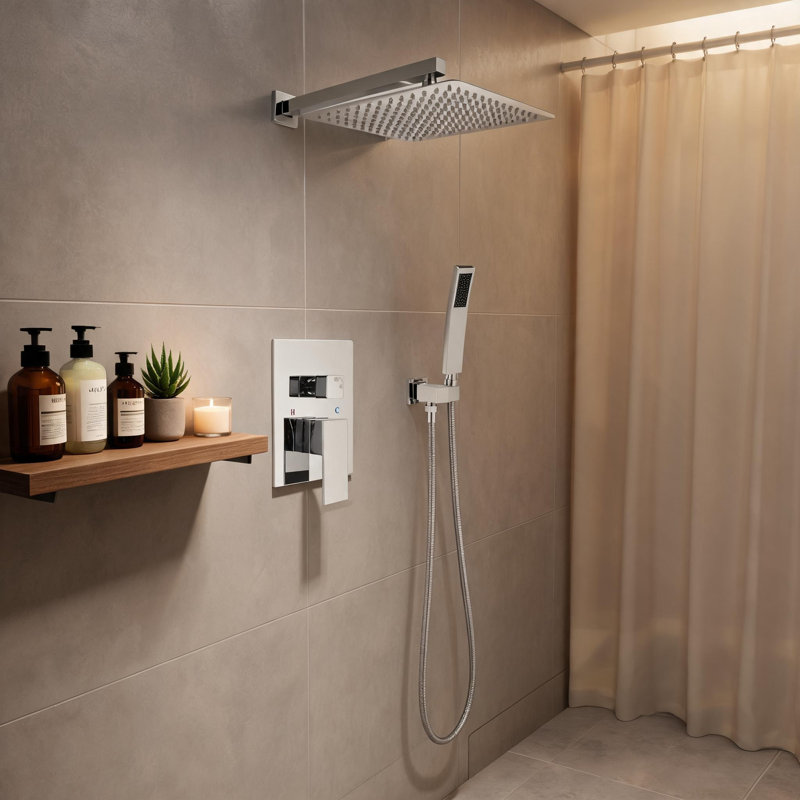 Robinet de pomme de douche mural chromé en laiton avec système de douche à main