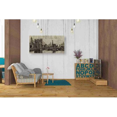 «Vintage NY Brooklyn Bridge Skyline» par Michael Mullan, art mural sur toile