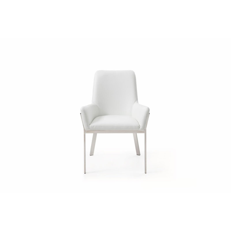 Boaman 18'' H Upholstered Metal Armchair, White, Silver