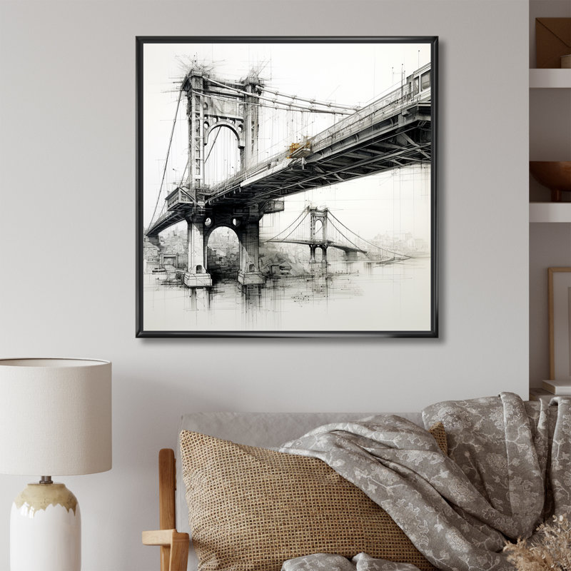 Dessin d'analyse d'un pont sur toile, H 24 po x l 24 po x P 1 po, Cadre flottant noir