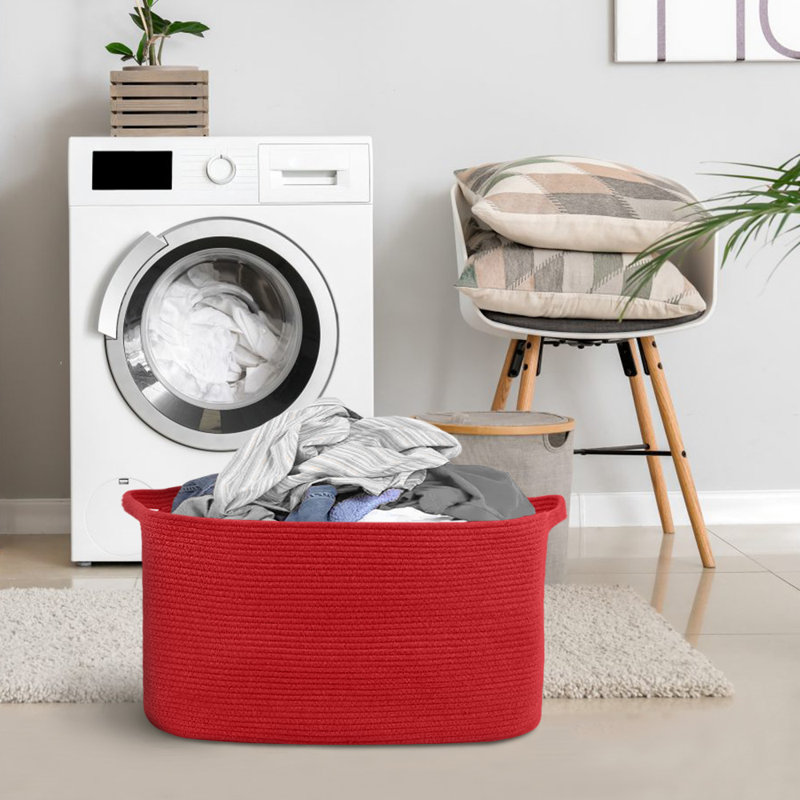 Très grand panier de rangement en corde de coton 62L avec poignées - Panier à couverture tissé pour vêtements, couvertures, coussins et jouets