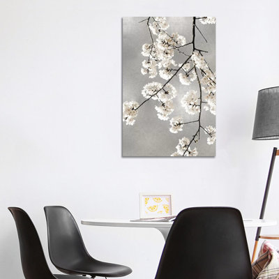 White Blossoms On Silver III by Kate Bennett - Wrapped Canvas Gallery-Wrapped Canvas Giclée