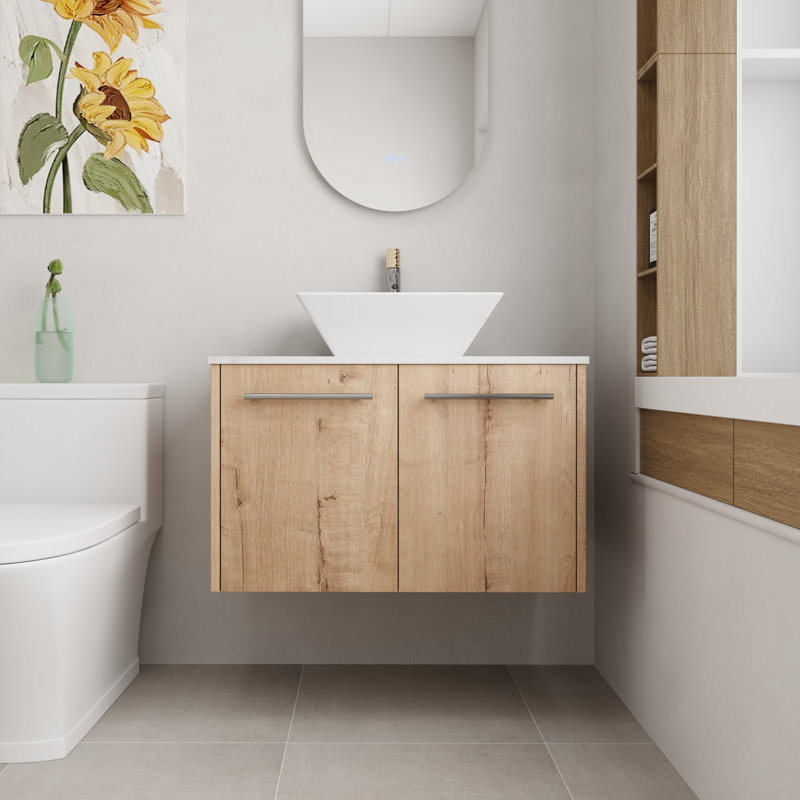 Meuble-lavabo flottant simple 30 po avec plateau en céramique Daeton