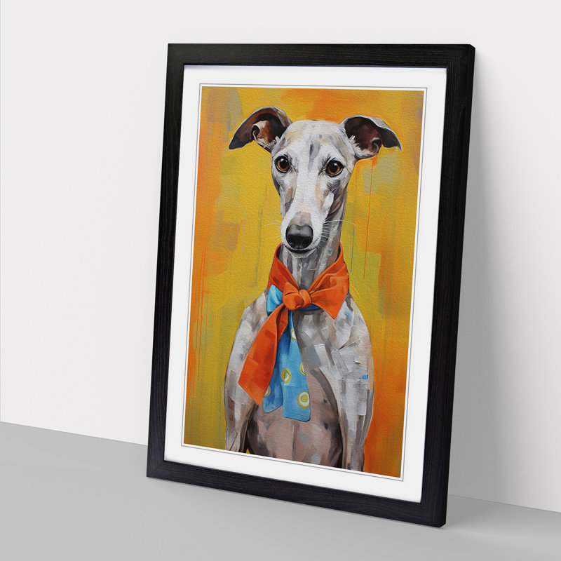 Whippet Contemporary No.2 - Framed Print, 46cm H x 34cm W x 2cm D, Black 