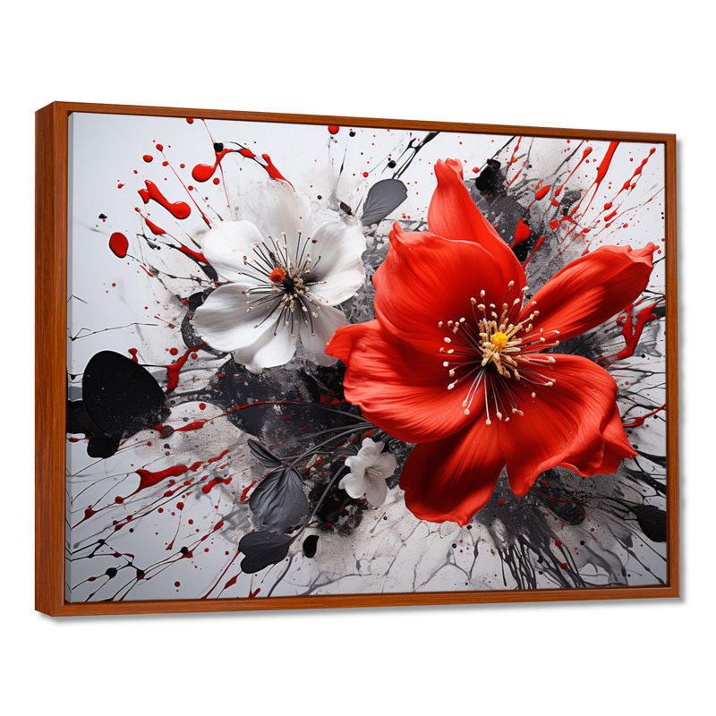 Red Grey Botanical Symphony I - Abstract Botanicals, reproduction d'art sur toile encadrée, H 30 po x l 40 po, Brown