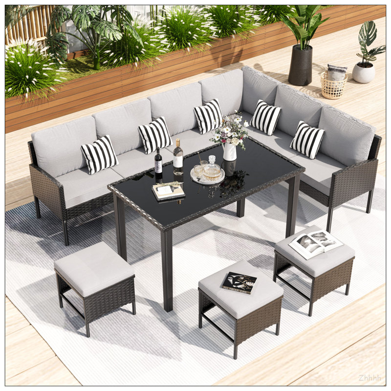 Ensemble de 7 pièces de mobilier d'extérieur pour petit patio, Bleu