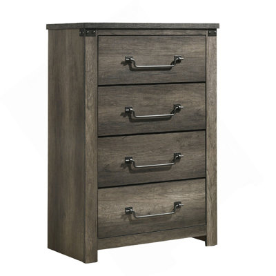 Rustic Style Farmhouse Look 1Pc Chest Drop Handles Four English Dovetail Drawers Center Metal Glides Rustic Gray Finish