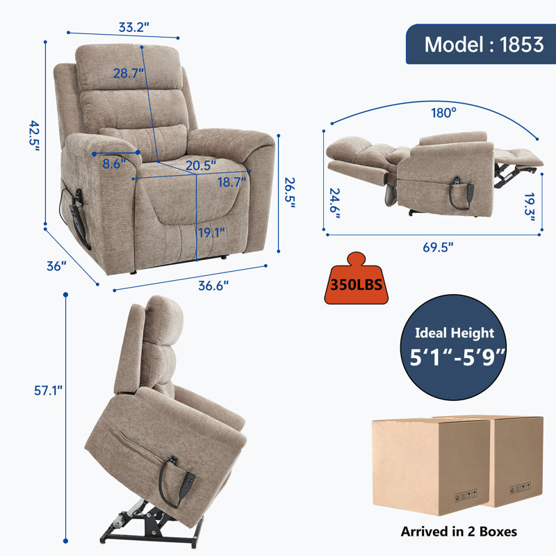 Dual Motor Infinite Position Up To 350 LBS Leatherair Power Lift Recliner Chair, Heavy Duty Motion Mechanism With 8-Point Vibration Massage And Lumbar Heating